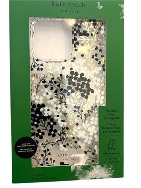 Kate Spade New York iPhone 14 Pro Max MagSafe Case Black White Gold Floral NIB